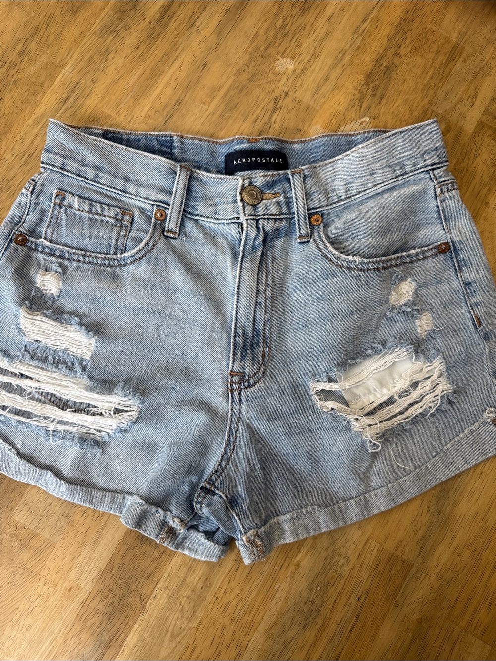 Aeropostale Light Blue Distressed Denim Cutoff Shorts